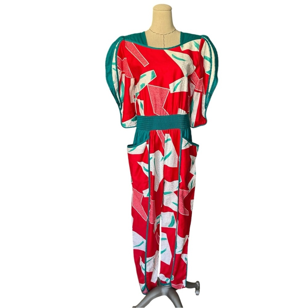 Rare Vintage 80s JEANNE MARC Jumpsuit Colorful Abstract Print Avant Garde - Picture 10 of 15
